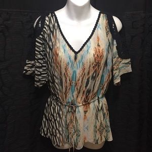 Guess cold shoulder semi sheer blouse top M